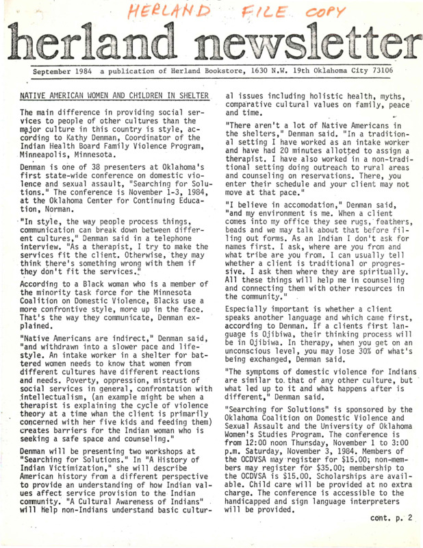 Herland Newsletter : Sept. 1984