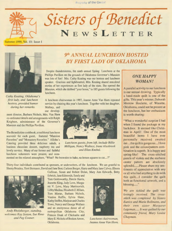Sisters of Benedict Newsletter : v.10:no.1(1999:Summer)