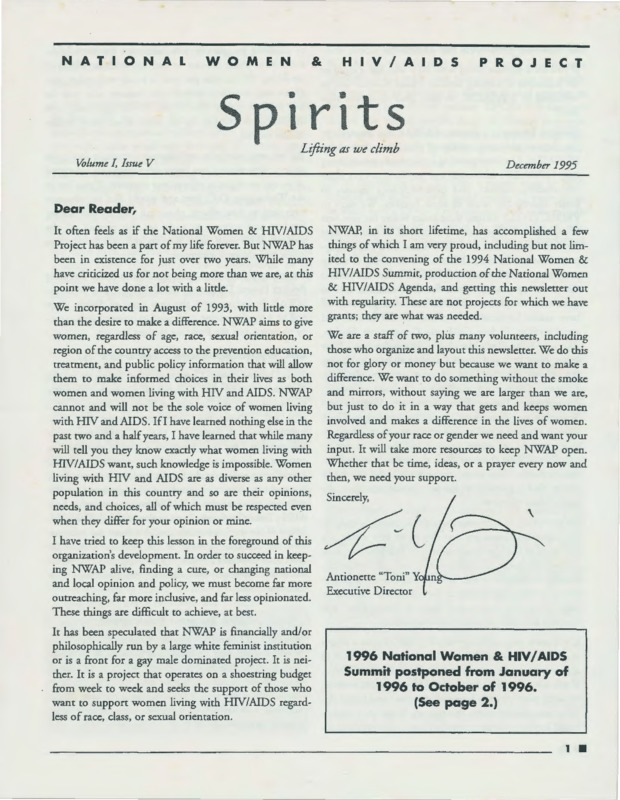 Spirits : v.1:no.5(1995:Dec.)