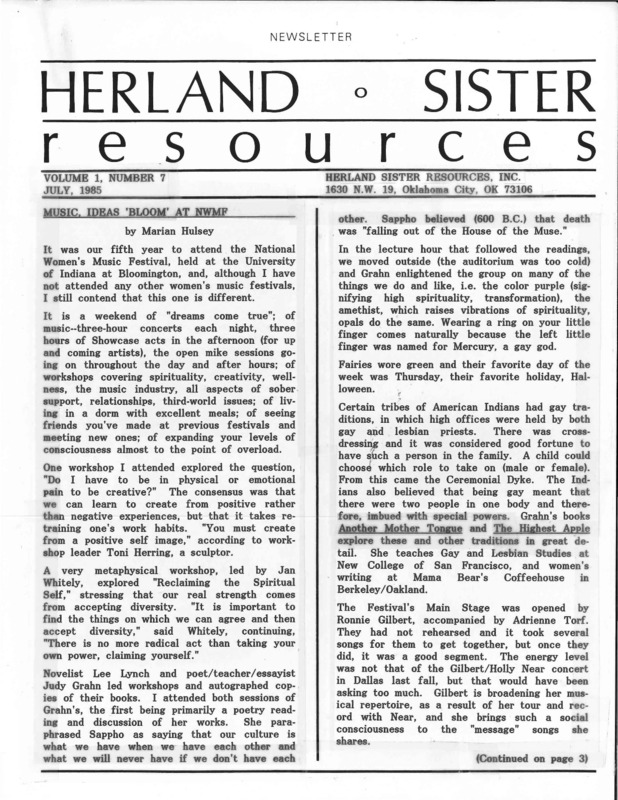 Herland Sister Resources : v.1: no.7(1985)