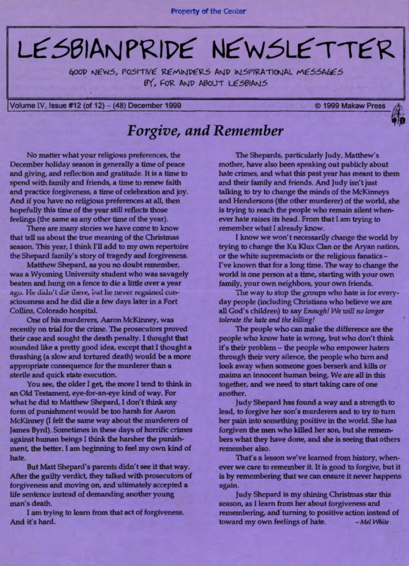 LesbianPride Newsletter : v.4: no.12(1999:Dec.)