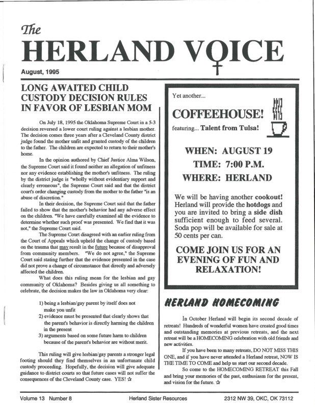 The Herland Voice : v.13: no.8(1995)