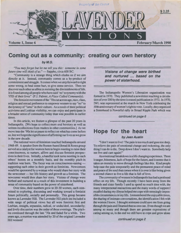 Lavender Visions : v.1:no.6(1990:Feb./Mar.)
