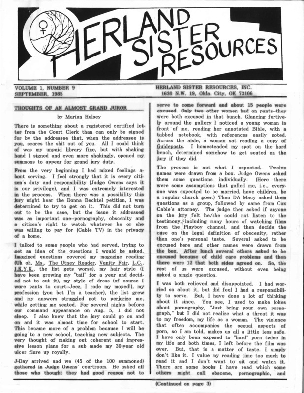Herland Sister Resources : v.1: no.9(1985)