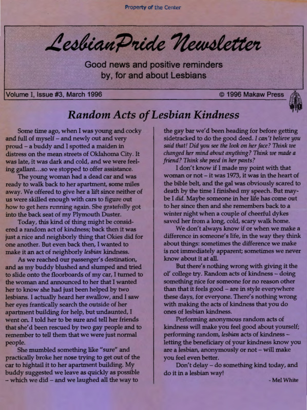 LesbianPride Newsletter : v.1:no.3(1996:Mar.)