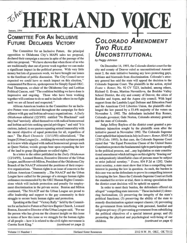 The Herland Voice : v.11: no.1(1994)