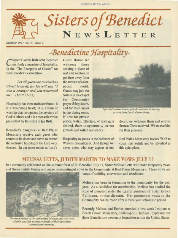 Sisters of Benedict Newsletter : v.8:no.2(1997:Summer)