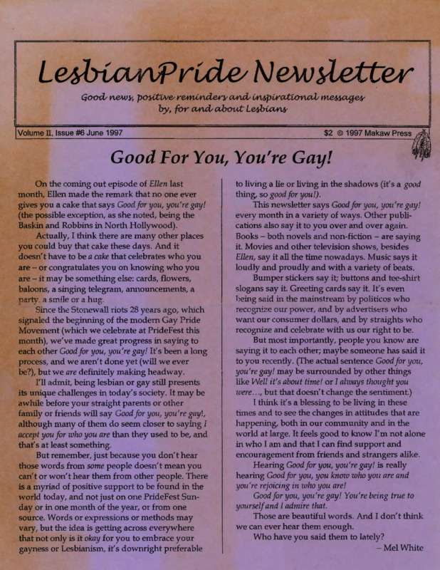 LesbianPride Newsletter : v.2:no.6(1997:Jun.)