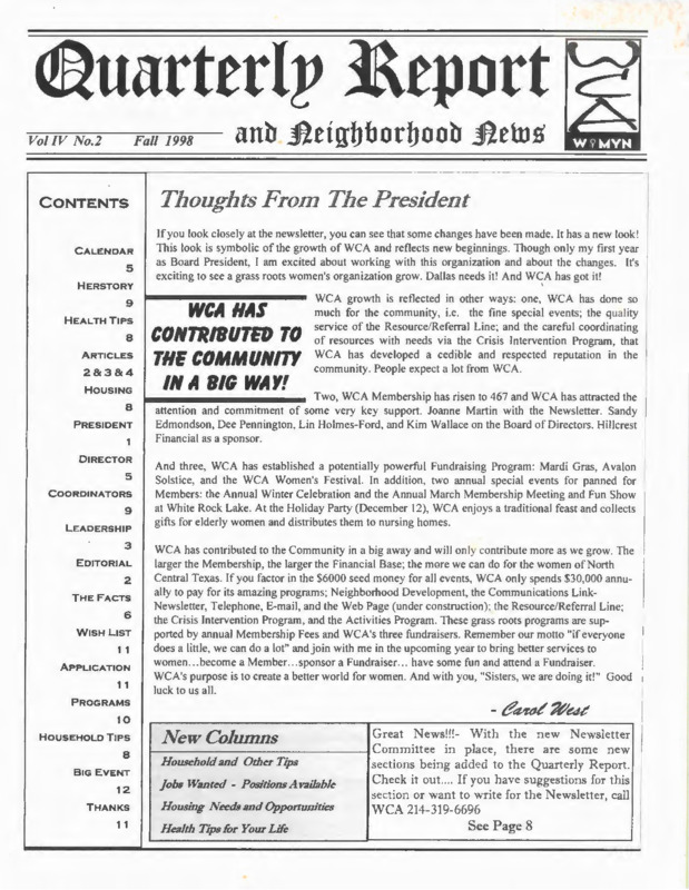 Quarterly Report and Neighborhood News