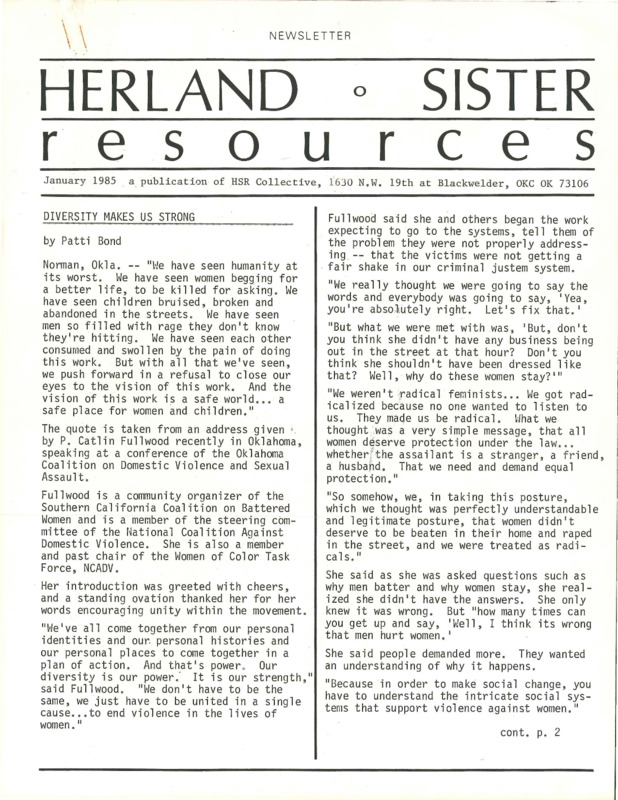 Herland Sister Resources : Jan. 1985