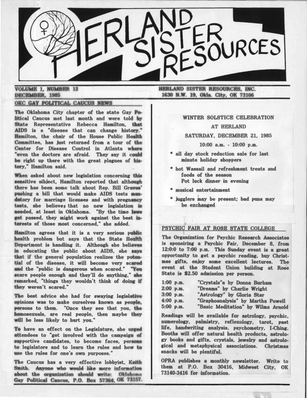 Herland Sister Resources : v.1: no.12(1985)