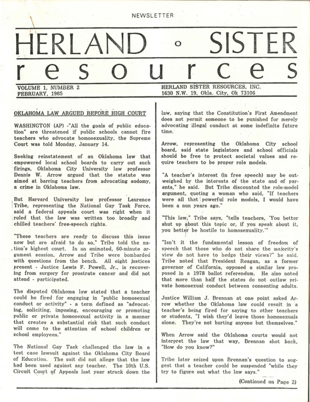 Herland Sister Resources : v.1: no.2(1985)