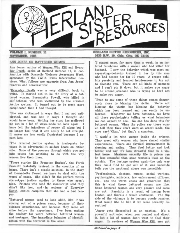 Herland Sister Resources : v.1: no.11(1985)