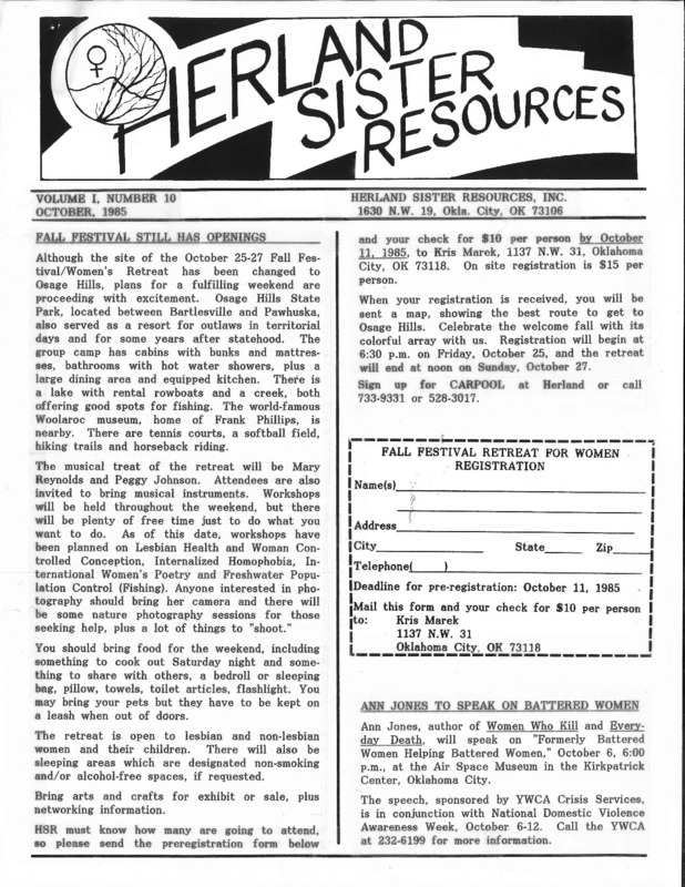 Herland Sister Resources : v.1: no.10(1985)