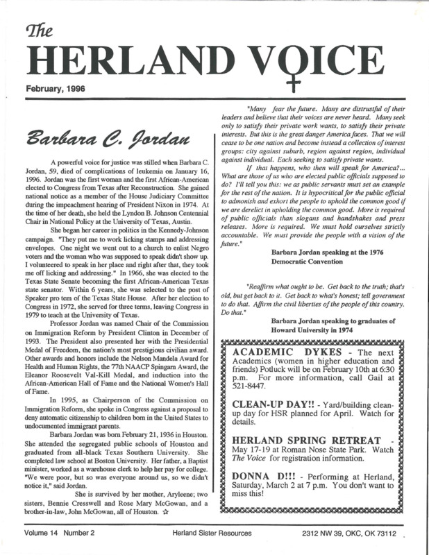 The Herland Voice : v.14: no.2(1996)
