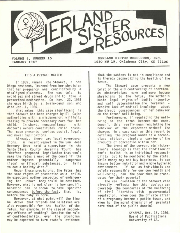 Herland Sister Resources : v.4: no.10(1987)
