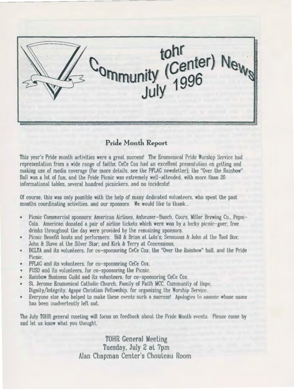 Community Center News : July. (1996)