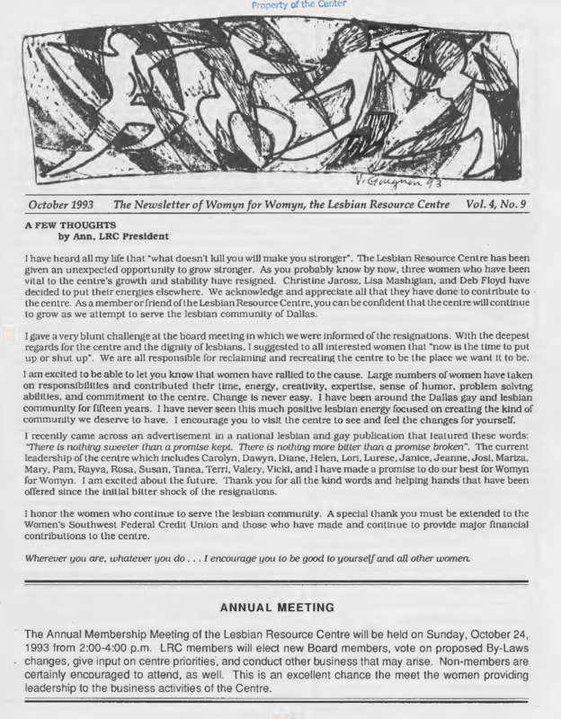 The Newsletter of Womyn for Womyn