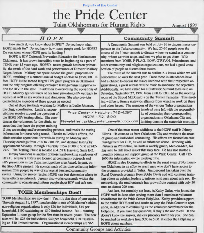 Pride Center News : (1997:Aug.)