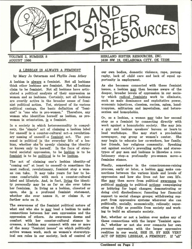 Herland Sister Resources : v.2: no.8(1986)