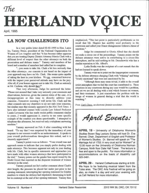 The Herland Voice : v.13: no.4(1995)