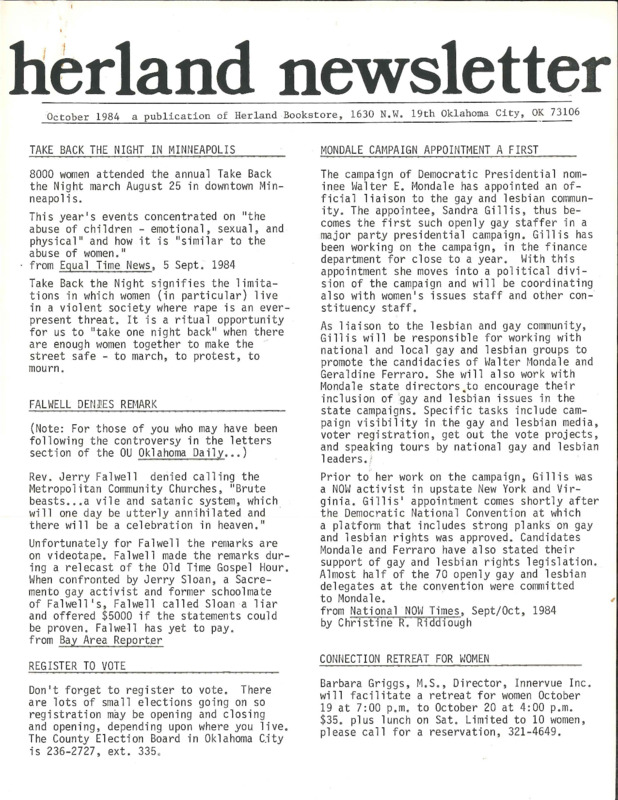 Herland Newsletter : Oct. 1984