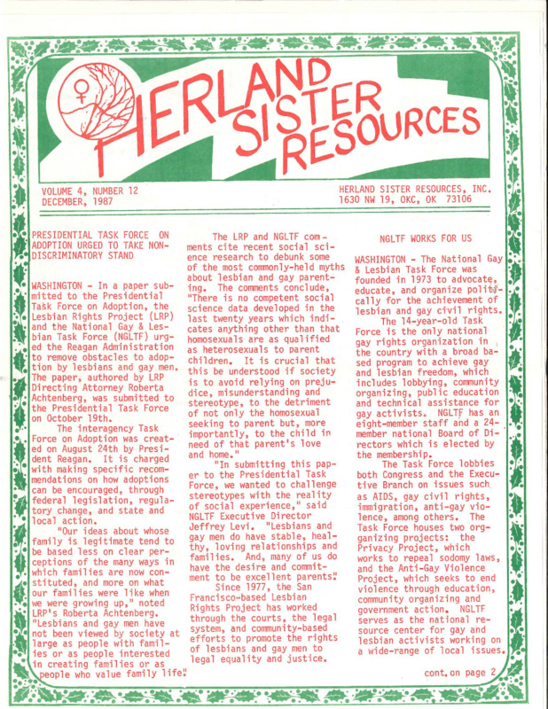 Herland Sister Resources : v.4: no.12(1987)