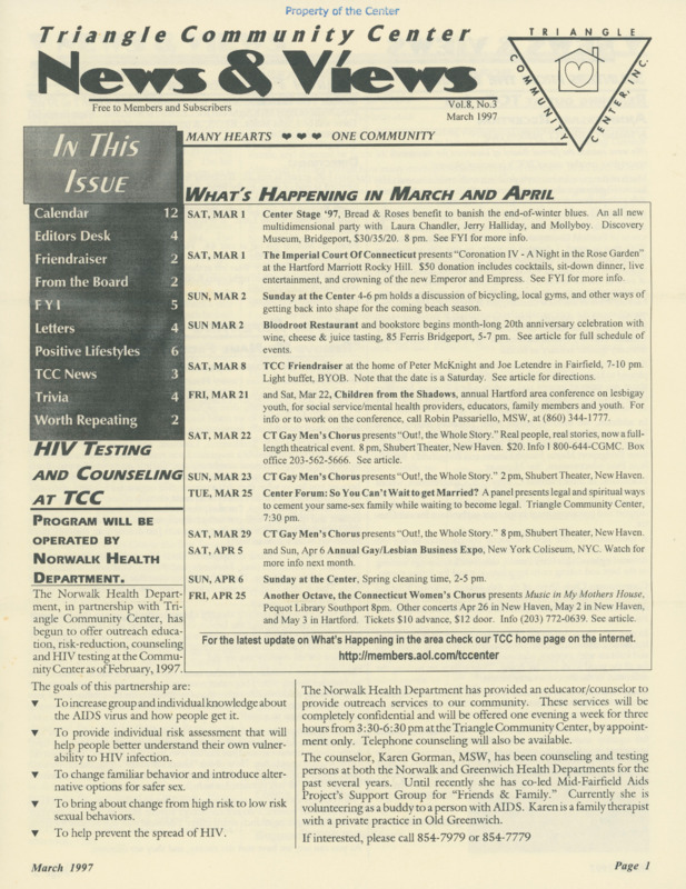 Triangle Community Center News & Views : v.8:no.3(1997:Mar.)