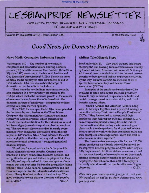 LesbianPride Newsletter : v.4: no:10(1999:Oct.)