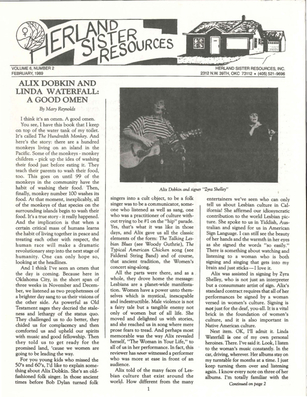 Herland Sister Resources : v.6: no.2(1989)