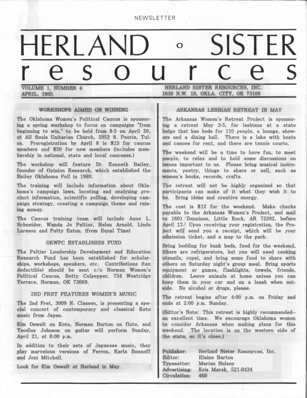 Herland Sister Resources : v.1: no.4(1985)