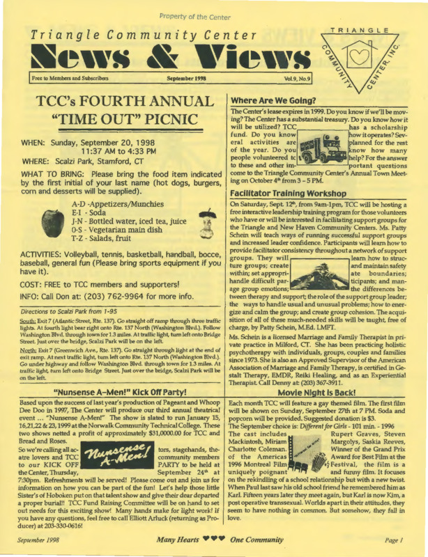 Triangle Community Center News & Views : v.9:no9(1998:Sept.)