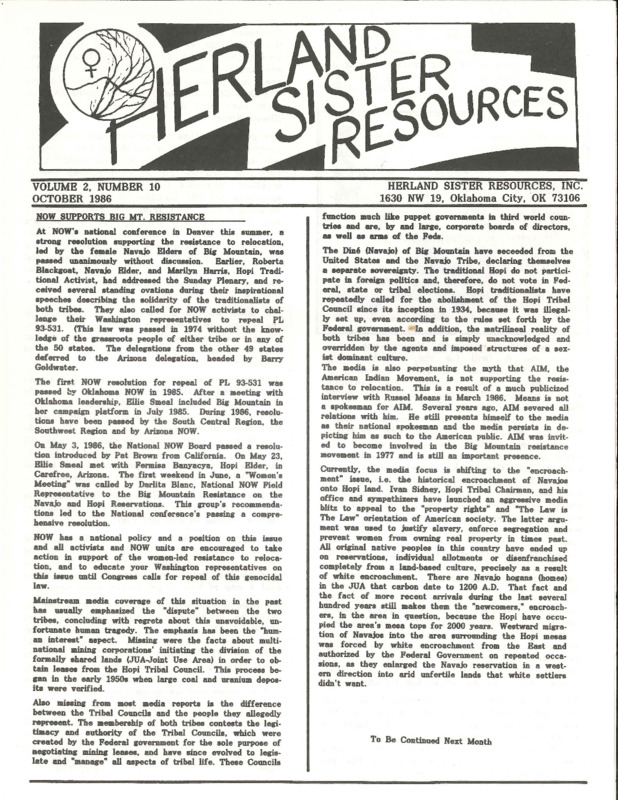 Herland Sister Resources : v.2: no.10(1986)