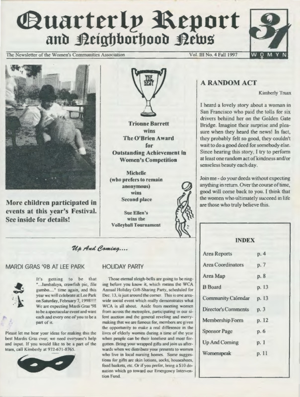Quarterly Report and Neighborhood News : v.3:no.4(1997:Fall)